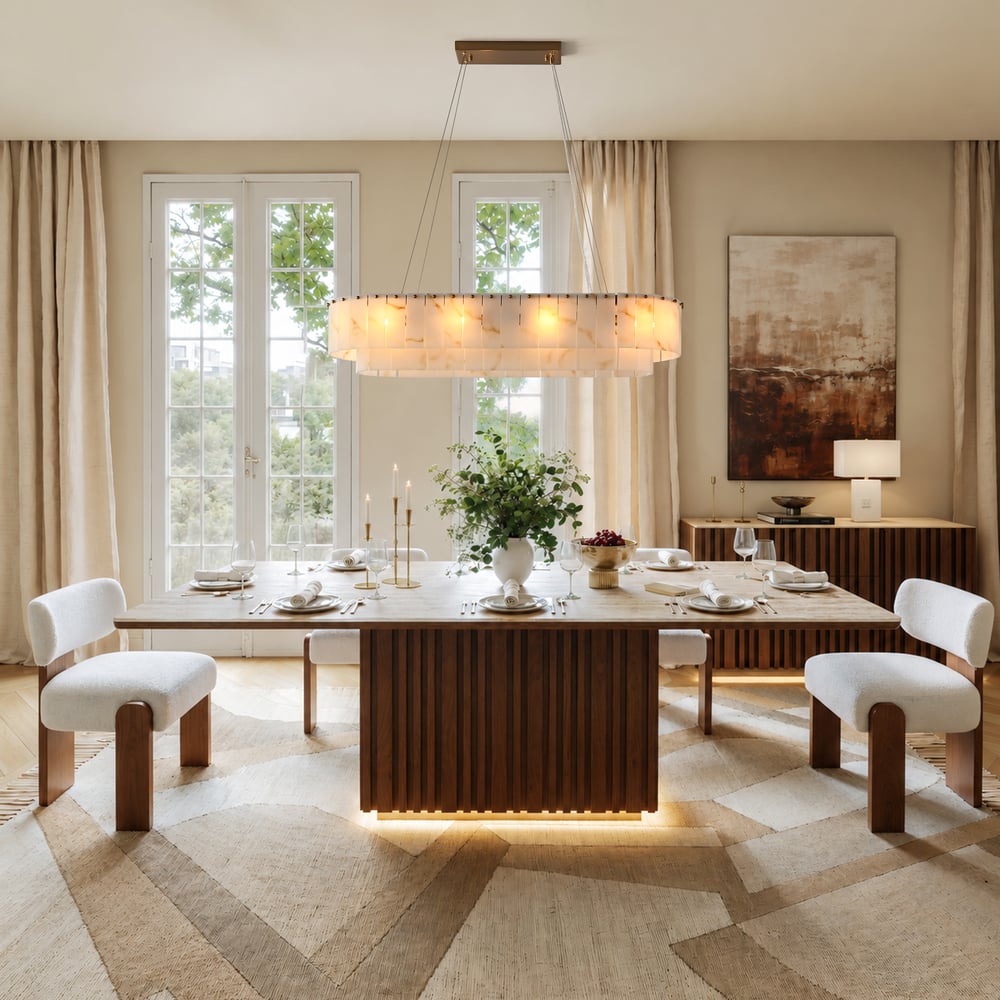 12-Light Linear Chandelier Alabaster-Look 2-Tier Dining Chandelier 40" window image
