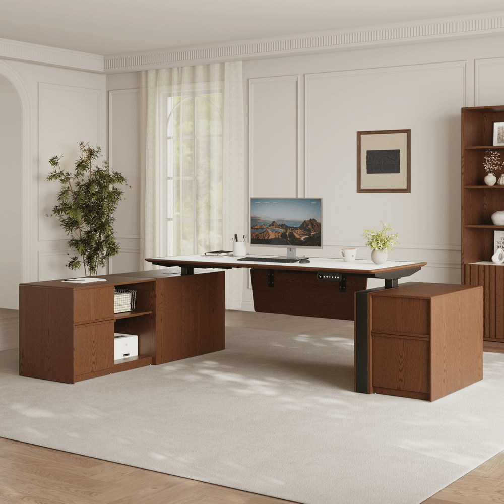 Modern 71" Modular Executive Standing Desk with Storage, Power Access & Memory Control window image