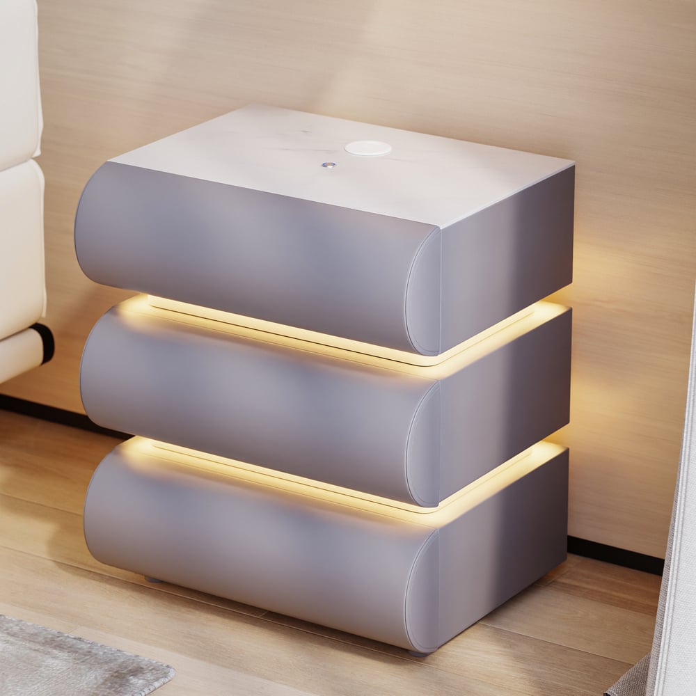 Humply Leather 3-Drawer Smart LED Nightstand window image