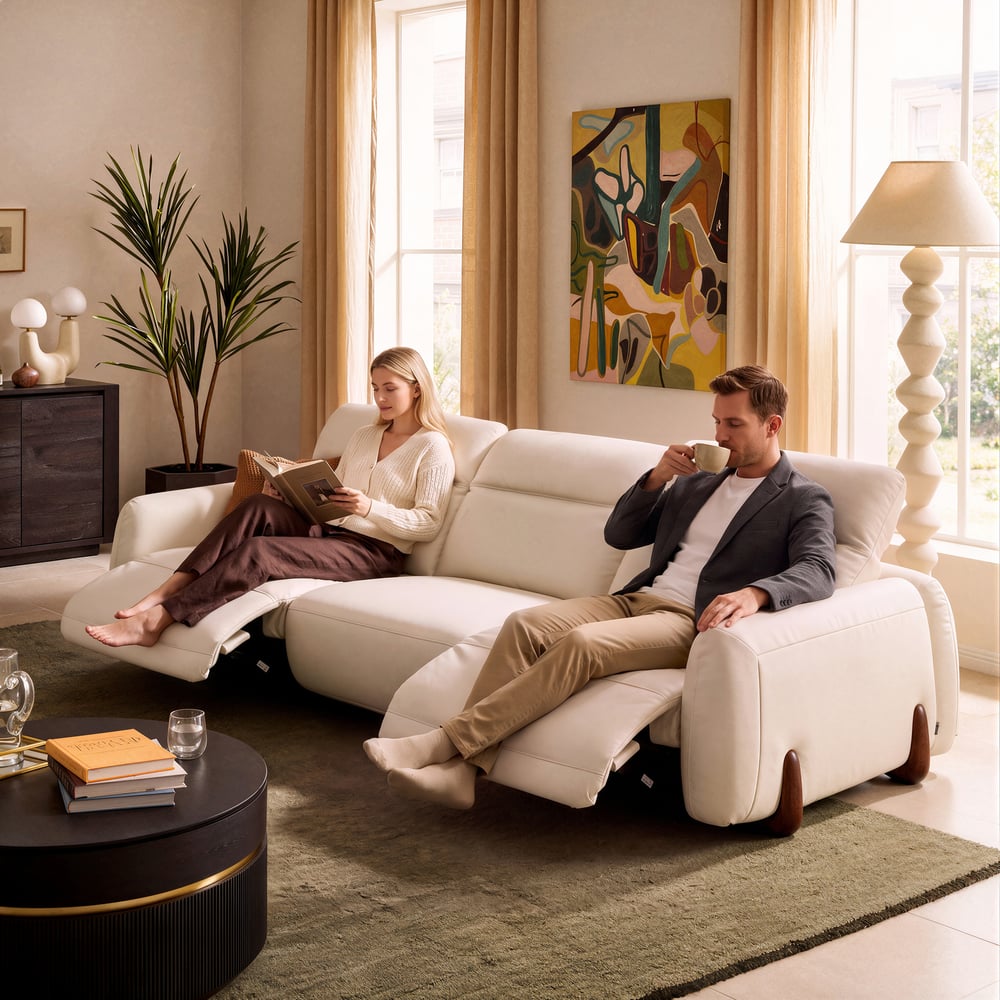 Curva 302cm Genuine Leather Power Reclining Sofa with Adjustable Headrests window image