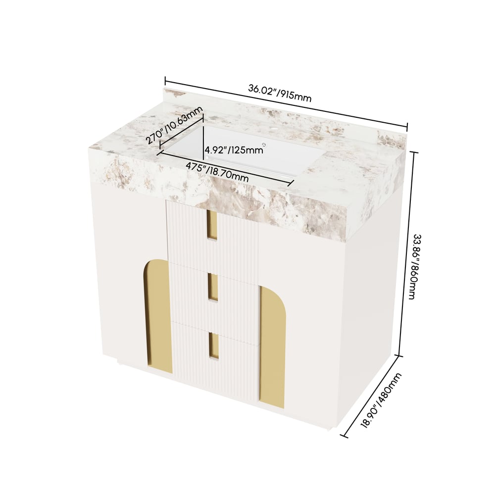 915mm Artus Freestanding Bathroom Vanity Single Sink Vanity Cabinet Sintered Stone Top weights dimensions image