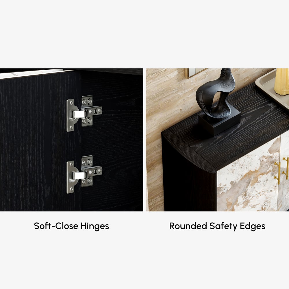 Modern 72" Sintered Stone Sideboard with Oak Wood Frame & Adjustable Shelves window image