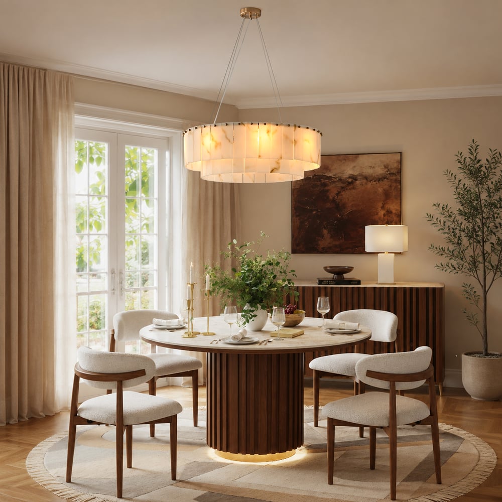8-Light Tiered Chandelier Alabaster-Look 24" window image