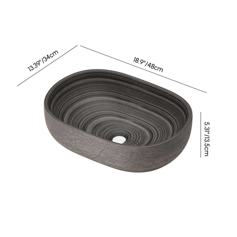 Lavabo de salle de bain ovale en céramique de 48cm – Vasque à poser émaillée mate Poids, dimensions, image