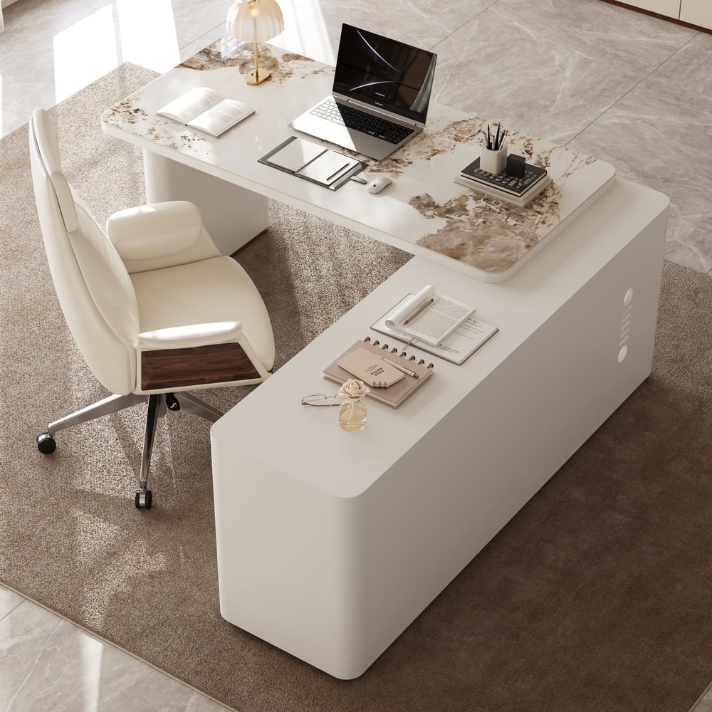 Artis 71" Right-Hand Return Sintered Stone Executive Desk window image