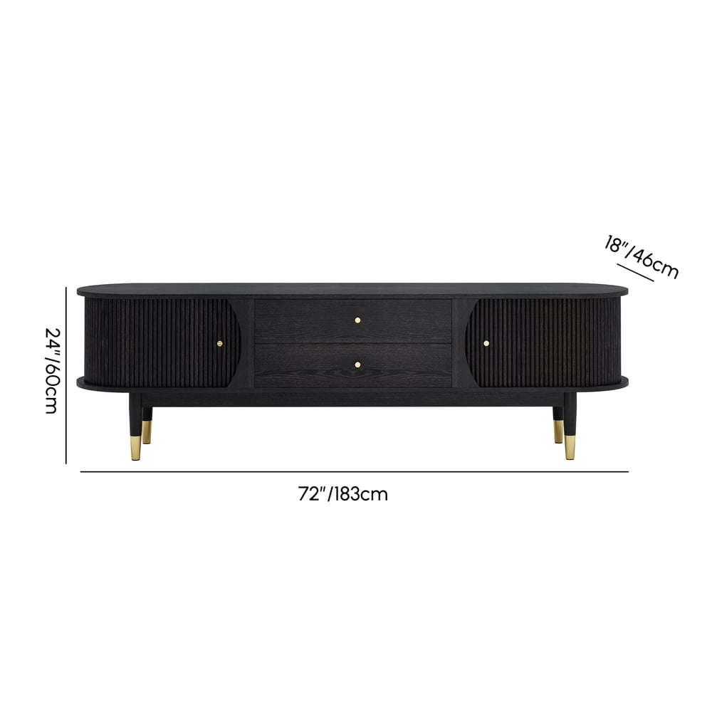 72" Ash Wood Fluted TV Stand with Storage weights dimensions image