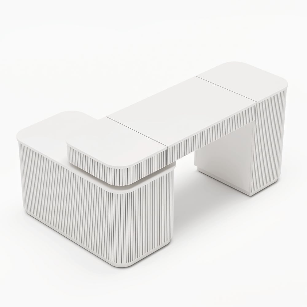 Velign 65" L-Shape White Executive Desk with Right-Side Cabinet window image