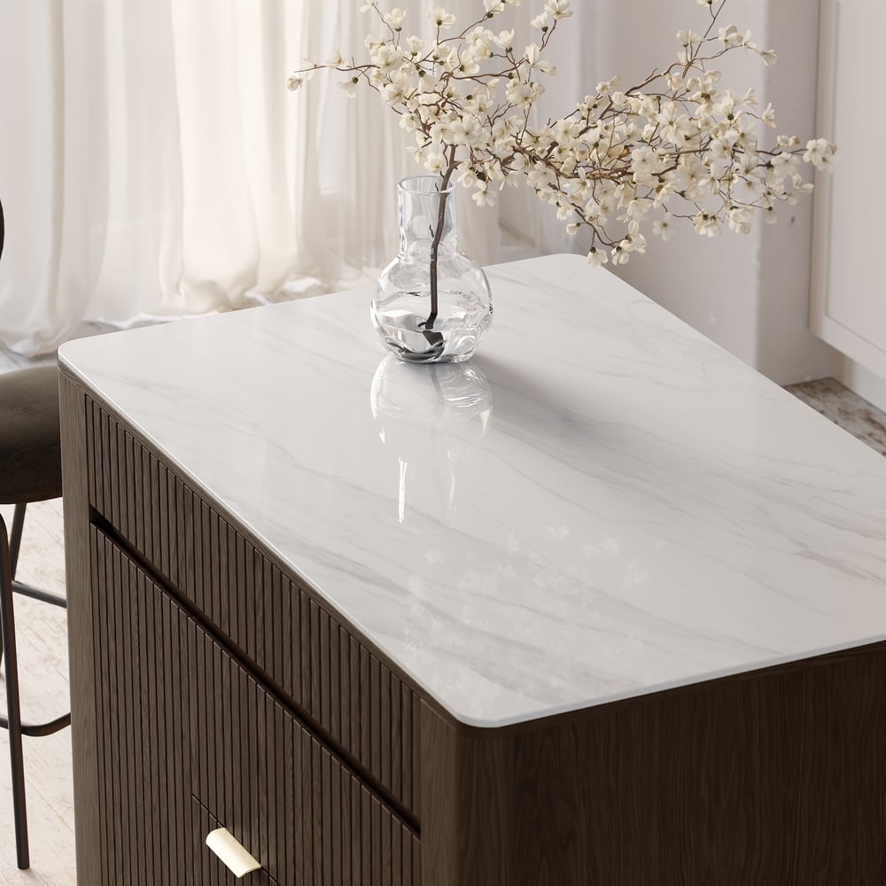 Mid-Century 51" Glossy Sintered Stone Top Kitchen Island with Storage, Smoked Brown window image