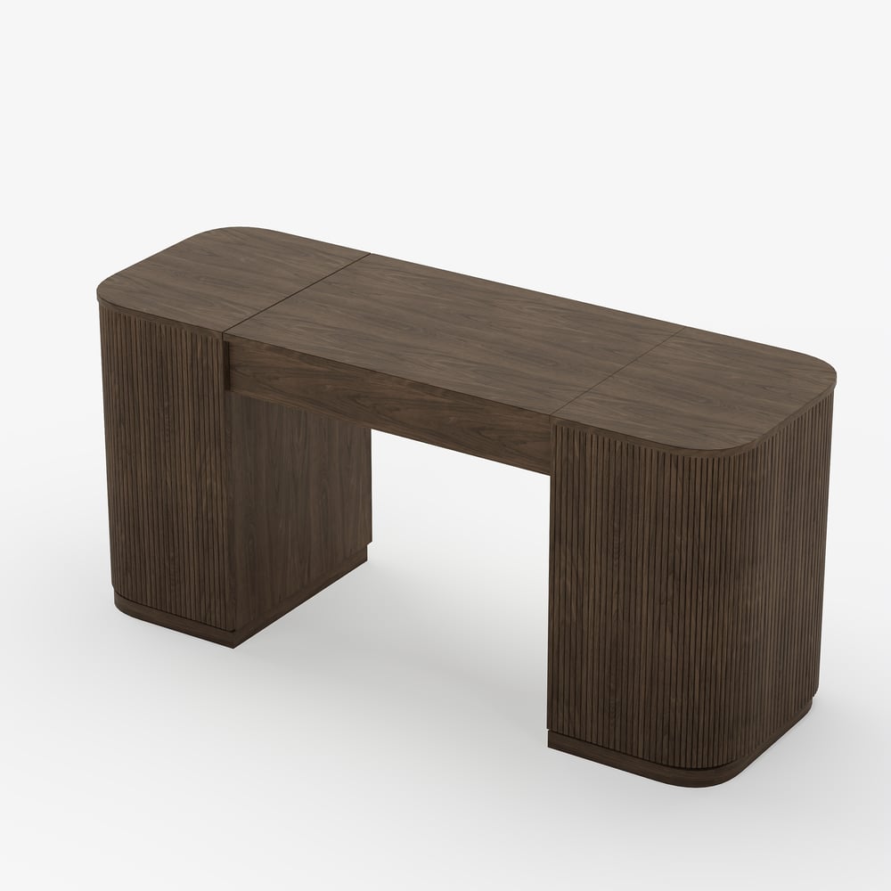 Velign 60" Walnut Standing Computer Desk with 2-Door Storage Cabinet window image