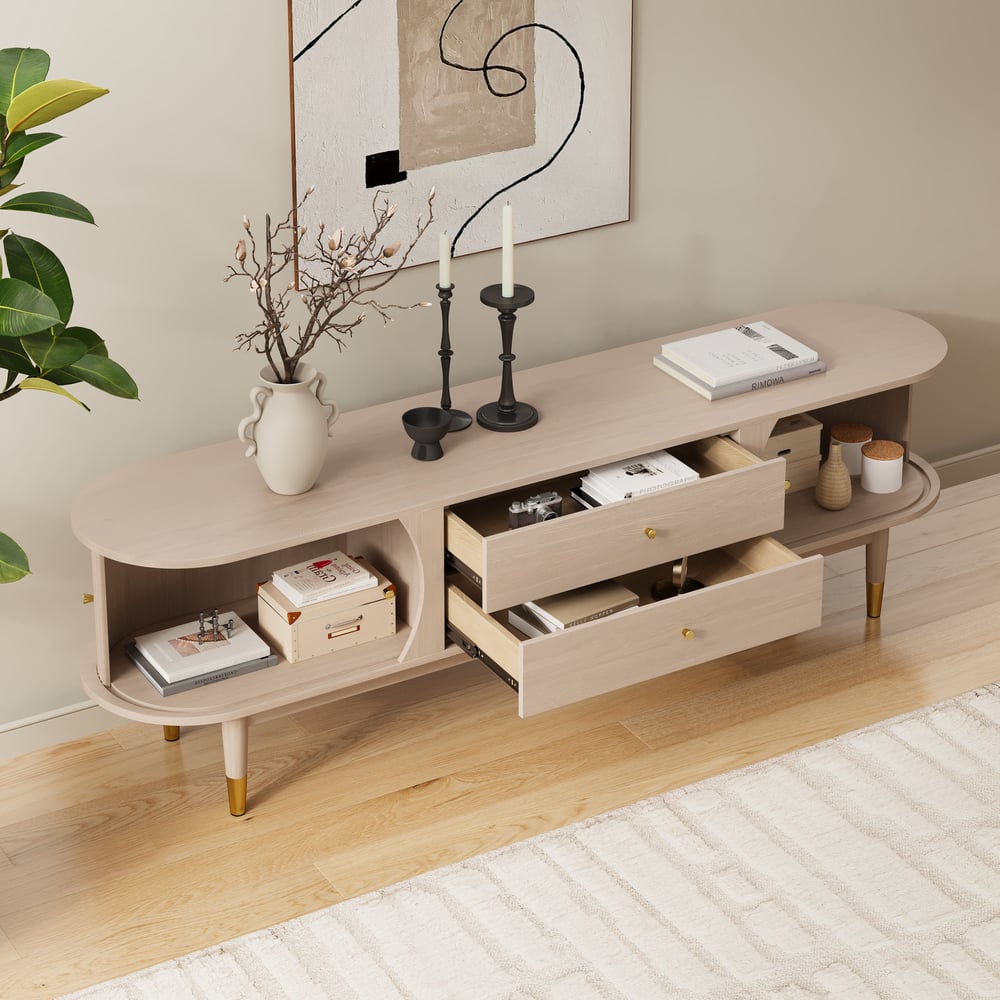 72" Ash Wood Fluted TV Stand with Storage window image