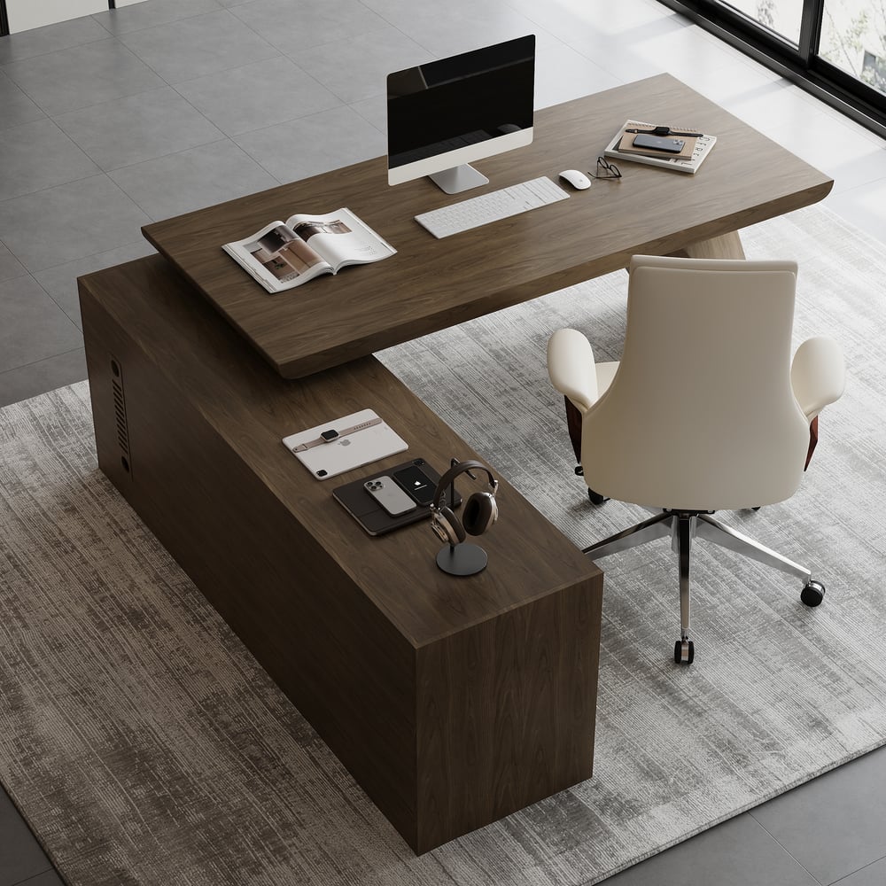Scrivania Executive Angolare 180 cm Grigio Fumo con Ritorno a Sinistra Immagine della finestra
