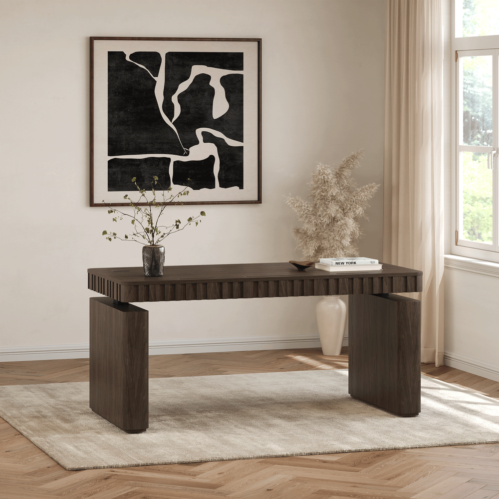 Aura 160 cm Smoked Brown Fluted Electric Adjustable Standing Desk window image