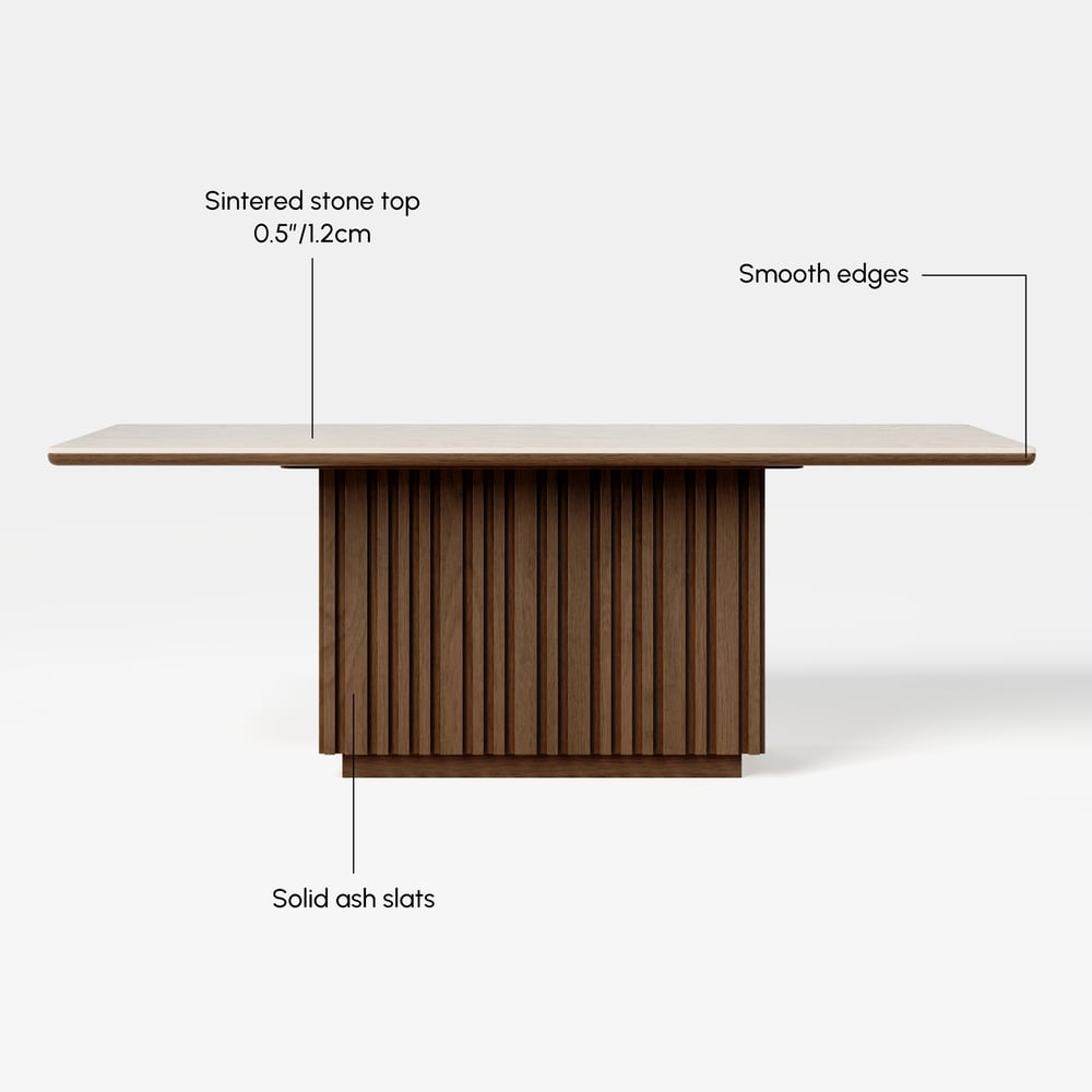 84" Faux Travertine Rectangular Dining Table with Sintered Stone Top, Seat 8 window image