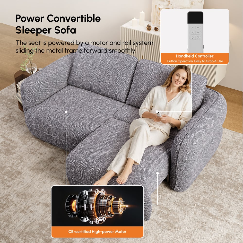 Modern 87" 2-Seater Chenille Power Convertible Sleeper Sofa with Remote Control window image