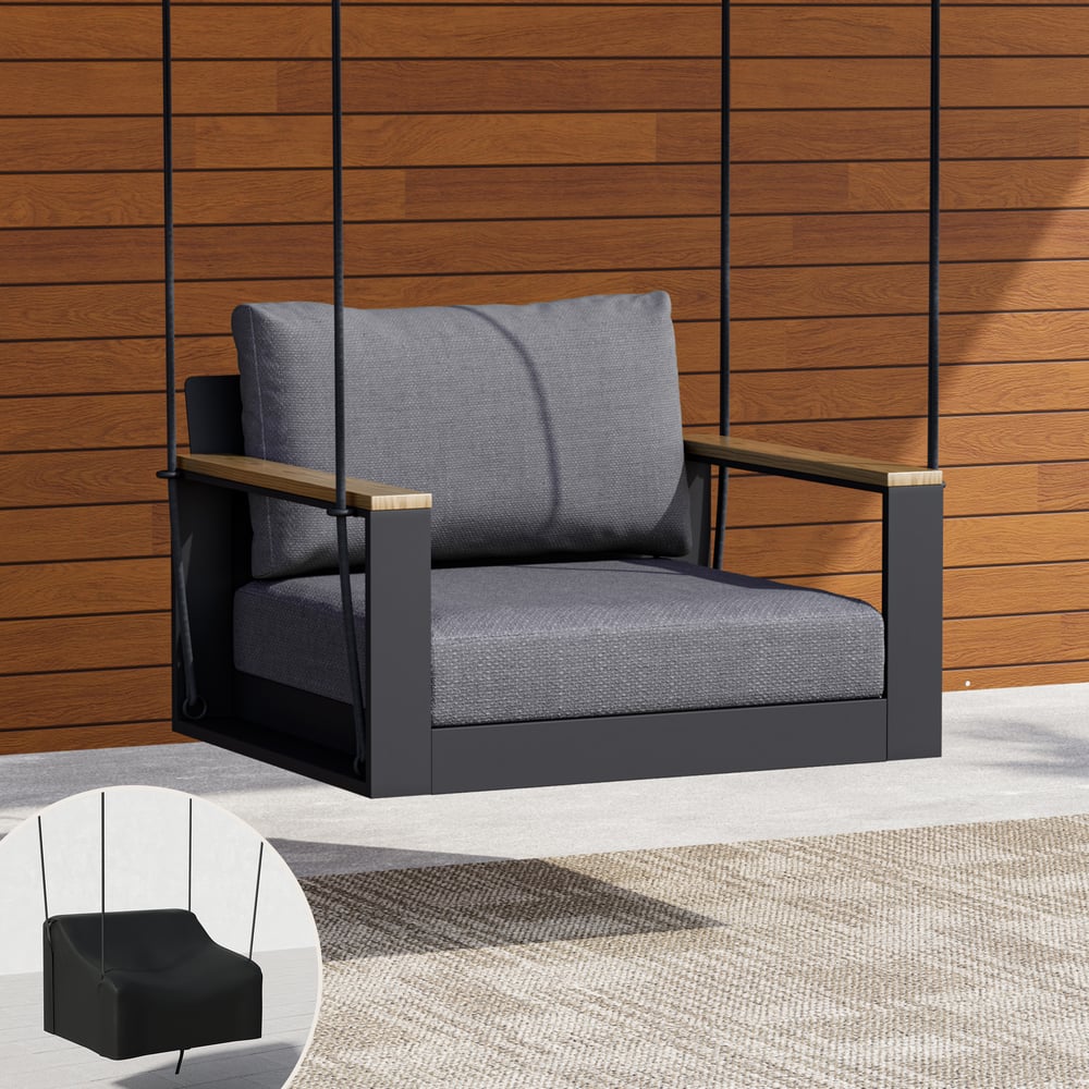 Tevara Outdoor Swing Sofa in Dark Gray with Cushion & Black Cover window image