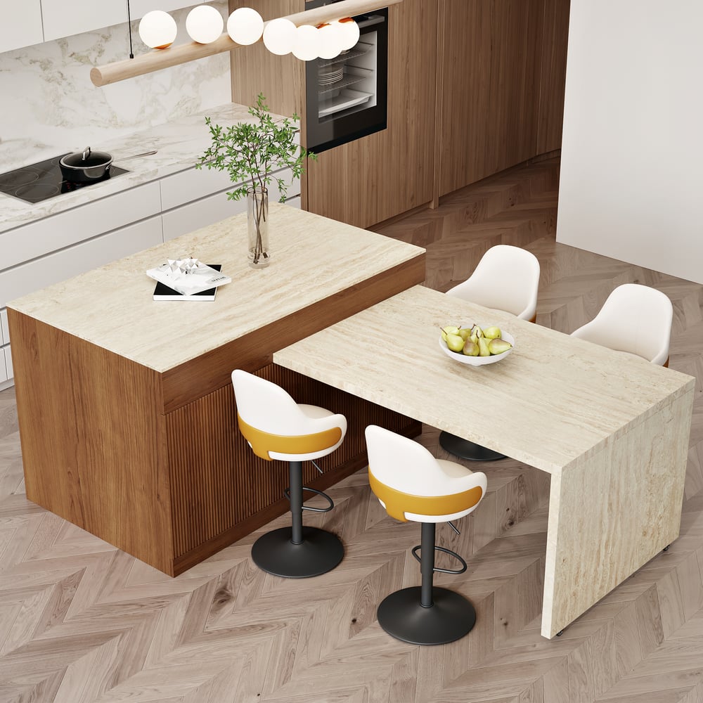 Îlot de cuisine en bois extensible de 81'' à 112'' avec rangement, Noyer image de fenêtre