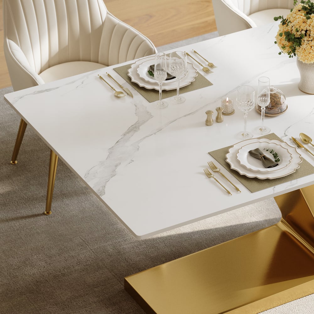 Dining Set 63" Modern Rectangle Sintered Stone Dining Table with 4 Chairs window image