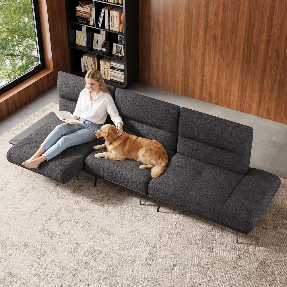 136" Yarn-Dyed Fabric and Faux Leather Reclining Sofa with Metal Legs window image