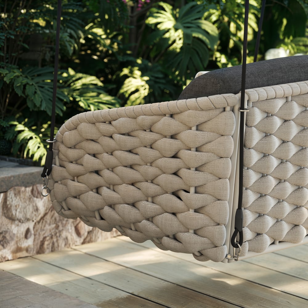 Cocaro Outdoor Rope Weave Aluminum Swing Chair with Cushion for 1 in Gray window image