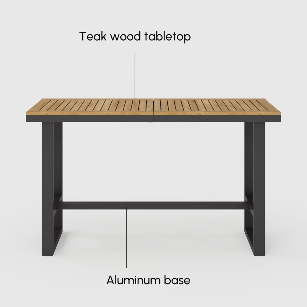 Tevara Teakhouten Moderne Outdoor Bar Set Donkergrijs Frame & Warm Wit Kussen Vensterafbeelding
