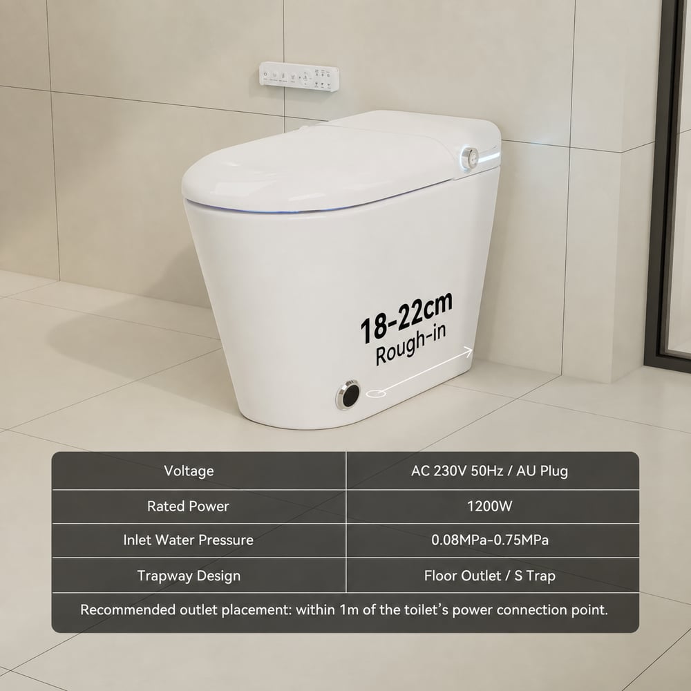 Glowin Automatic Smart Bidet Toilet with Built-in Tank & UV Sterilisation (WELS 4-Star) weights dimensions image