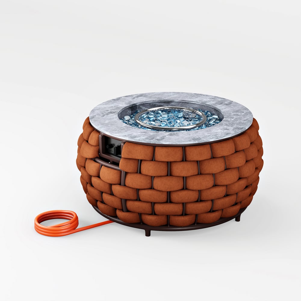 Table brasero ronde sans fumée au propane d'extérieur Cocaro 700 mm en orange image de fenêtre