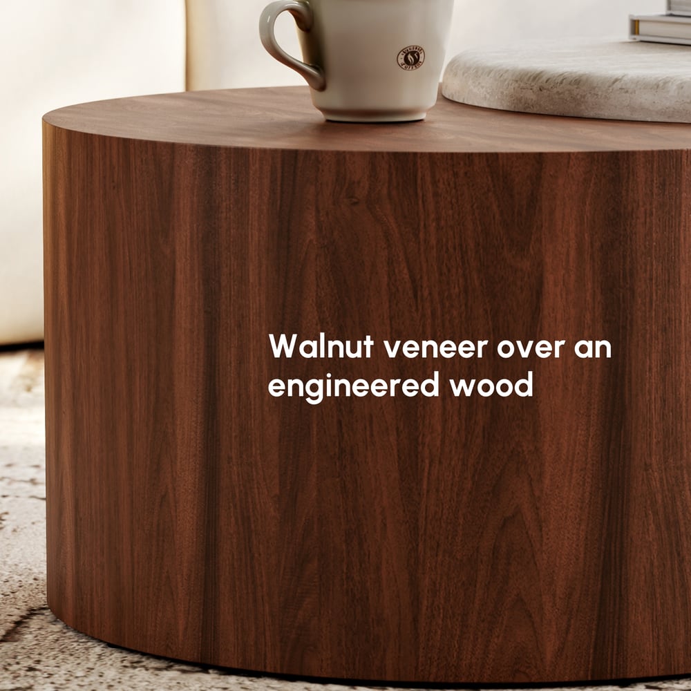 47"-60" Extendable Walnut Coffee Table with Travertine Veneer Top window image
