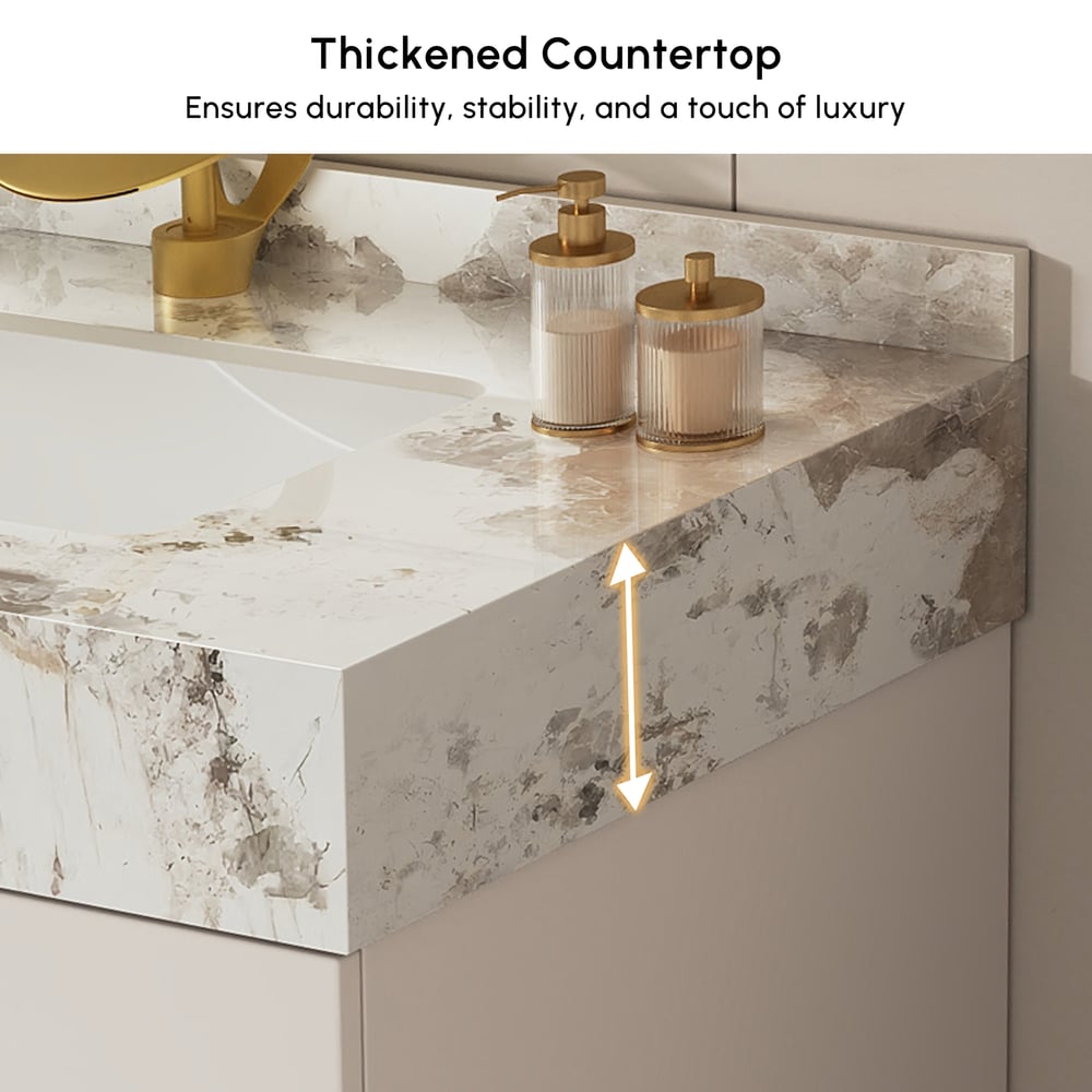 Tocador de baño doble flotante Artis de 60 pulgadas con lavabo, encimera de piedra sinterizada, amplio almacenamiento Imagen de ventana