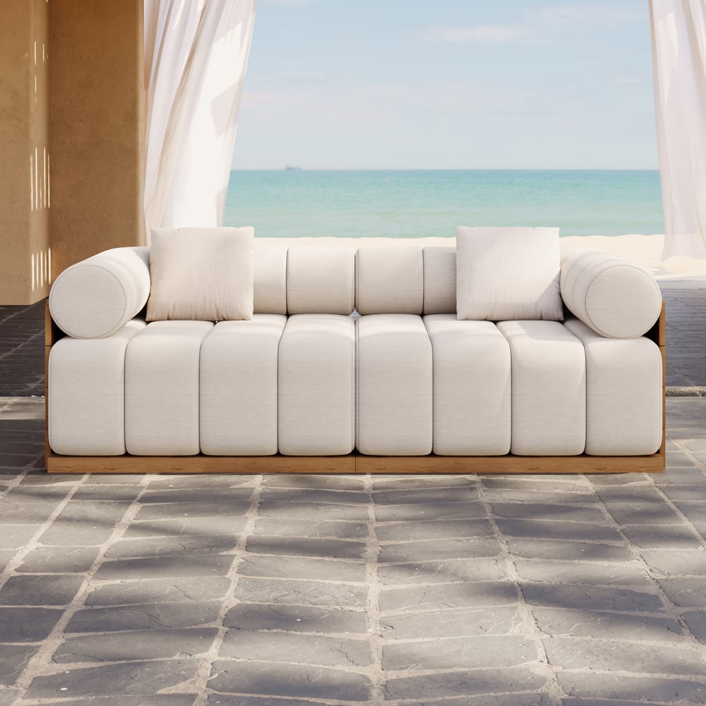 Resaro Teak Wood Deep-Seat 2-Seater Outdoor Sofa Warm White window image