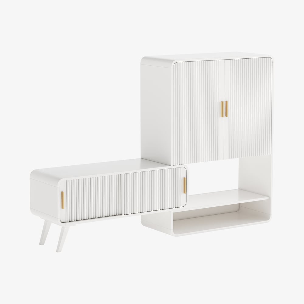 37" Warm White Shoe Storage Fluted Entryway Cabinet,Left Hand window image