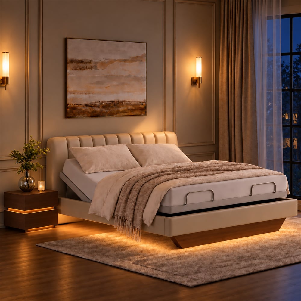 King Genuine Leather Zero Gravity Adjustable Bed Set window image