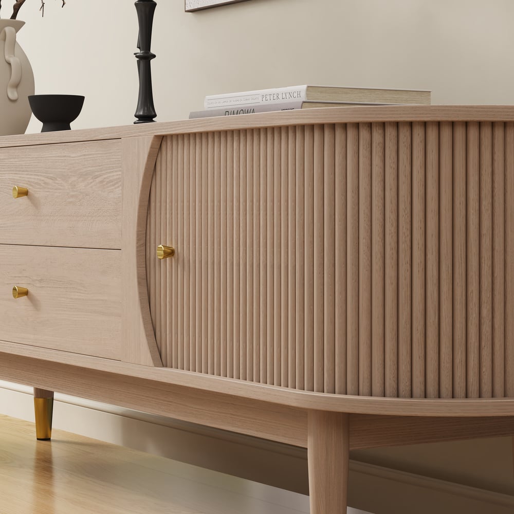 72" Ash Wood Fluted TV Stand with Storage window image