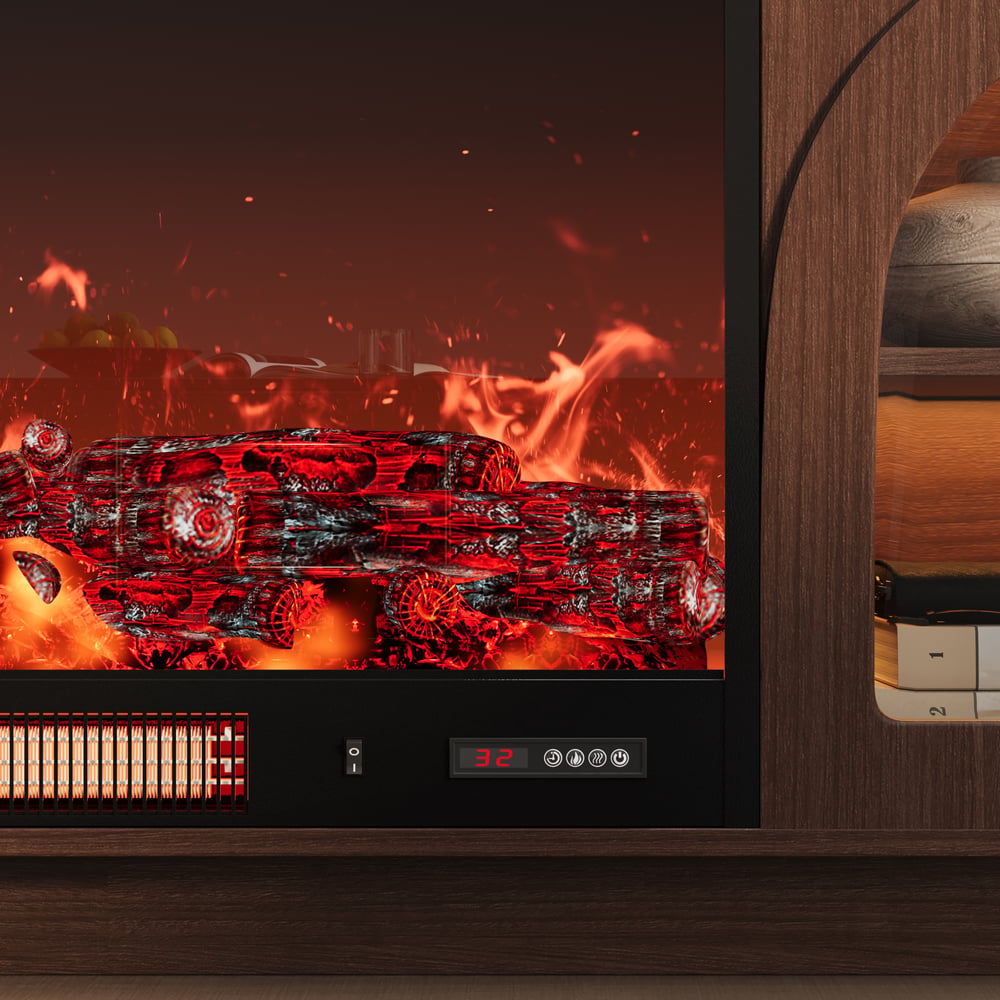 Arune 80" Arched Glass Doors Electric Fireplace TV Stand with Remote Control window image