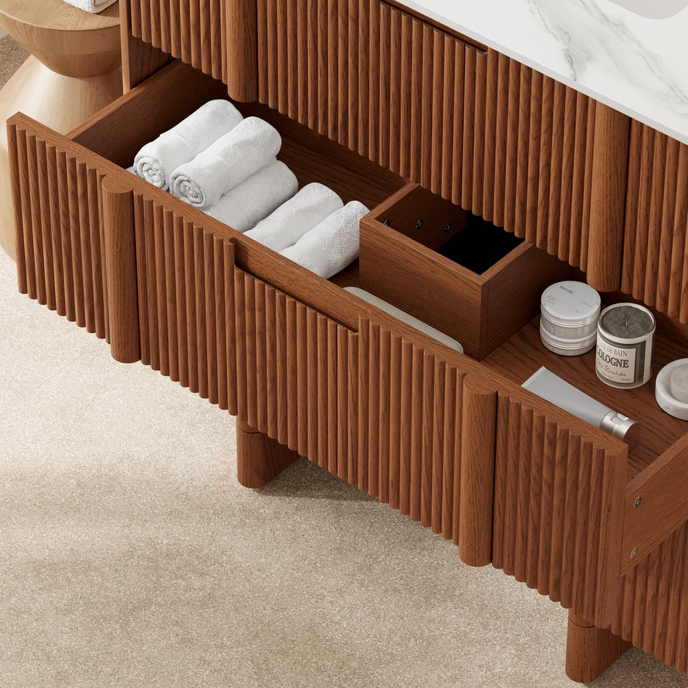 36" Fluted Single Bathroom Vanity with Sink and Sintered Stone Top window image