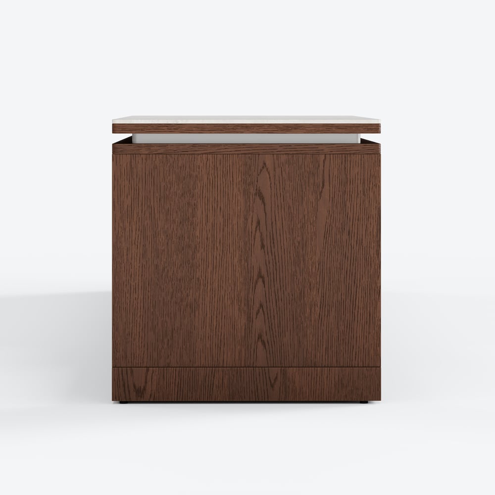 71"-108" Extendable Walnut TV Stand with Sintered Stone Top & Cabinets window image
