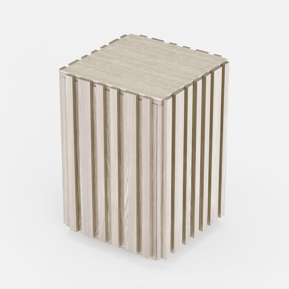 Aura Ash Wood Fluted Washwhite Side Table with Sintered Stone Top window image