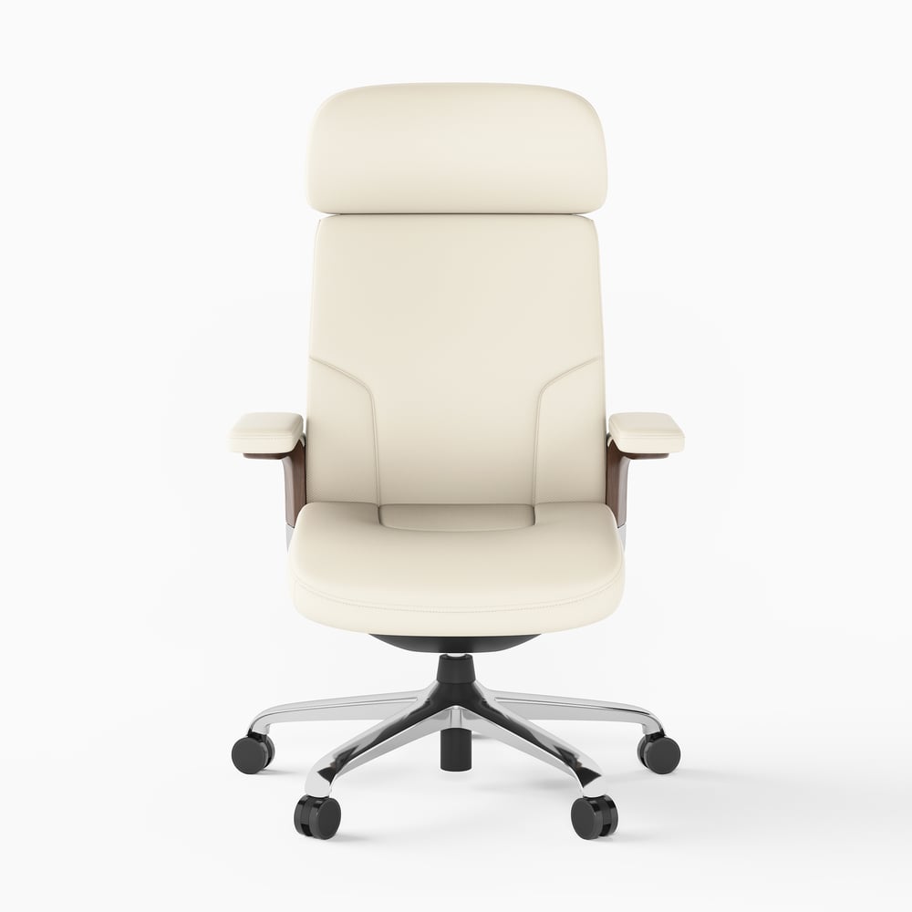 Ivory Genuine Leather Swivel Office Chair with Ergonomic Synchro-Tilt Recline System window image