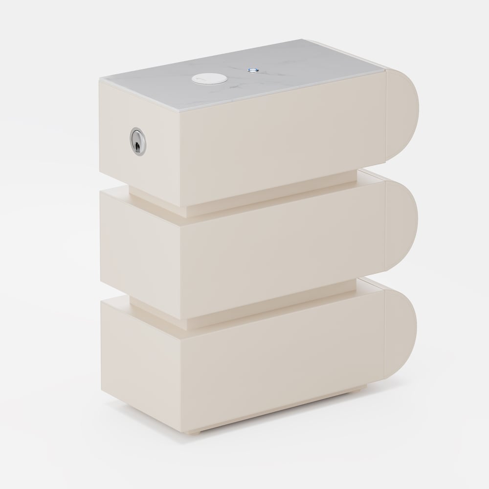 Narrow Humply Leather 3-Drawer Smart Nightstand with Sintered Stone Top window image