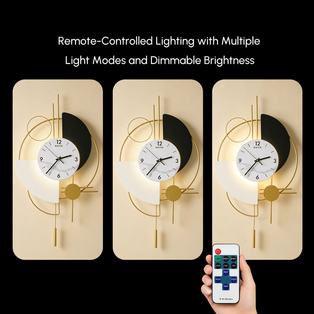 77cm Modern Metal Wall Clock with Dimmable LED Light and Remote Control window image