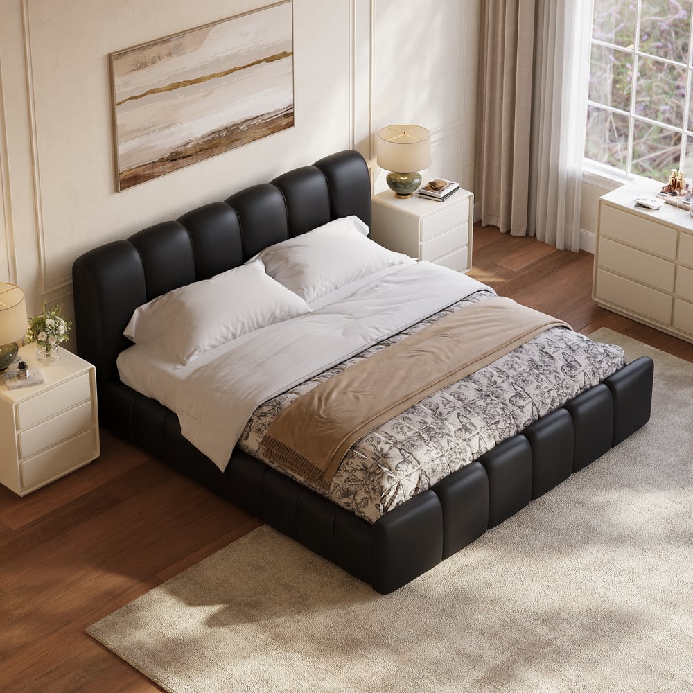 Humply Queen Black Faux Leather Storage Bed with Drawers window image