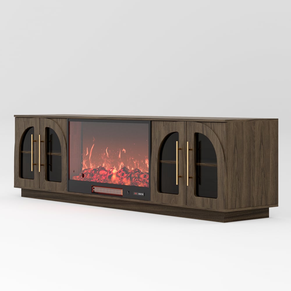 Arune 80" Arched Glass Doors Electric Fireplace TV Stand with Remote Control window image