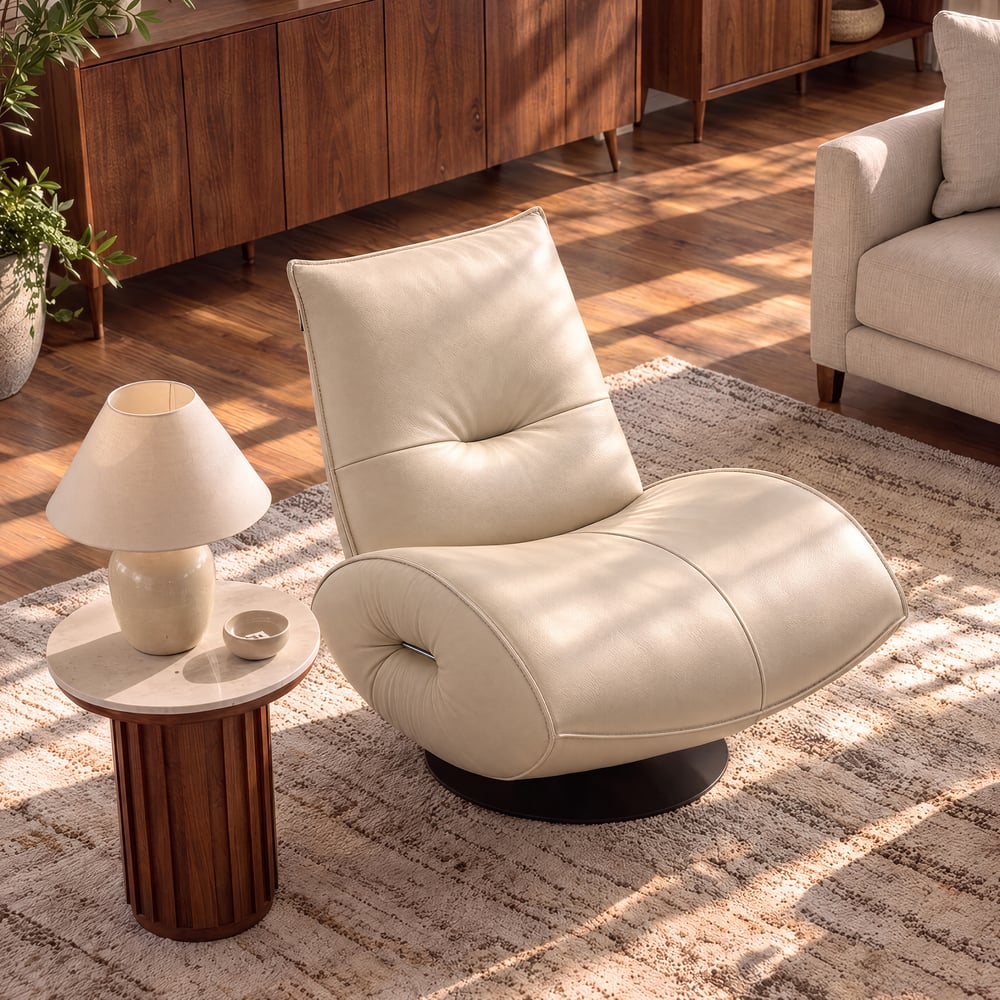 Genuine Leather 360° Swivel Accent Chair window image