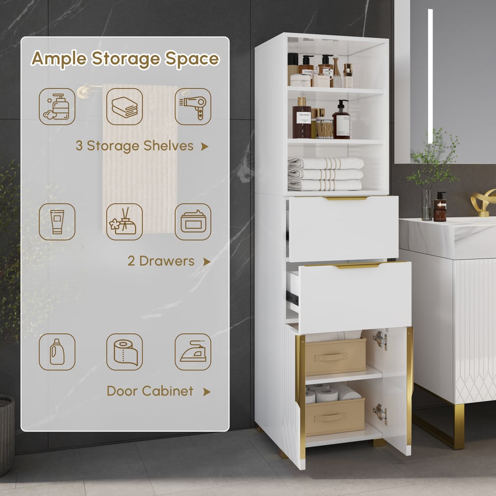 Aro 59" Freestanding Bathroom Storage Cabinet with Shelves, Drawers & Doors window image