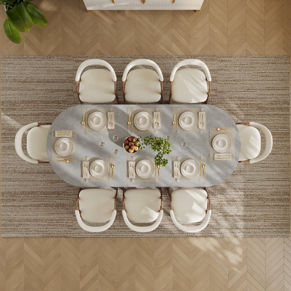 Tavolo da pranzo ovale allungabile Fluve 79"-94" in cemento grigio, posti 6-8 Immagine della finestra