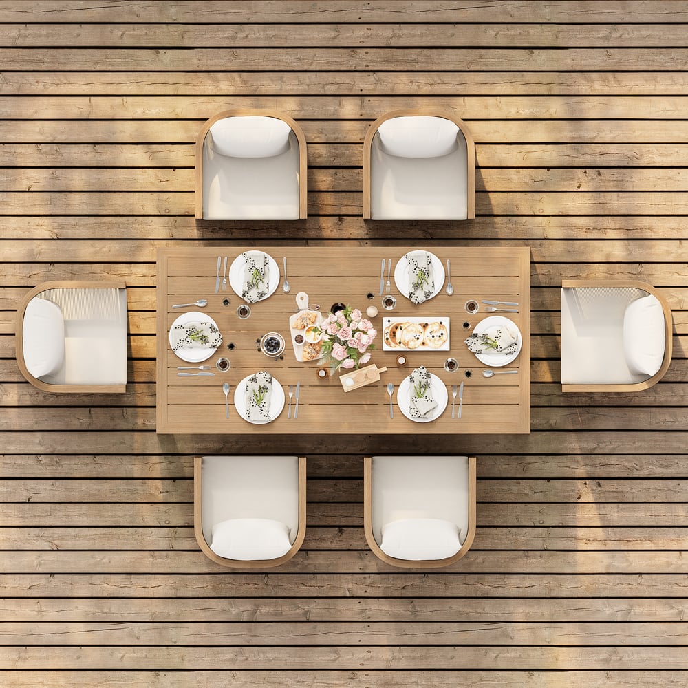 Wevara 78" Walnut-Finished Aluminum Slatted Outdoor Dining Table window image
