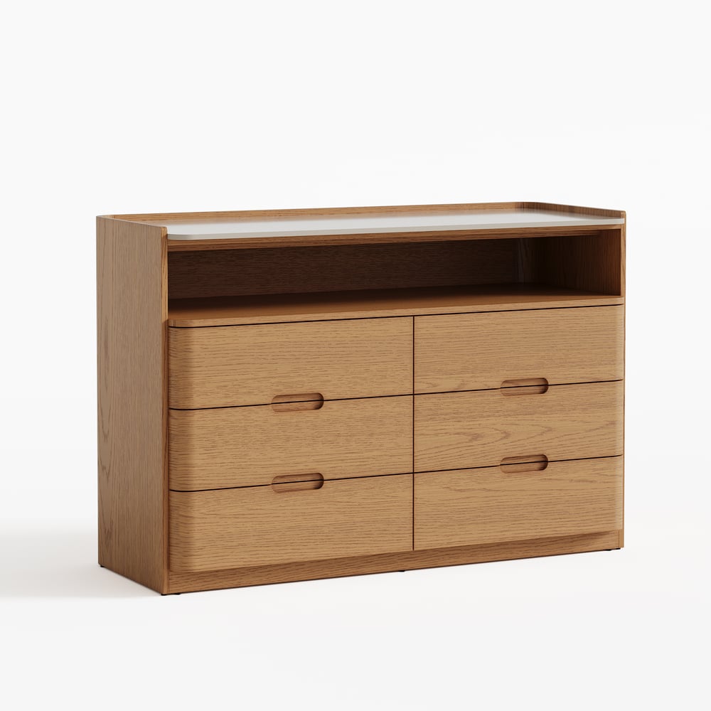 Commode moderne de 47 pouces à 6 tiroirs avec étagère et plateau en pierre frittée image de fenêtre