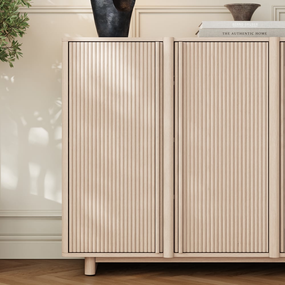 Lineva 48" Ash Wood Veneer Shoe Storage Fluted Entryway Cabinet window image