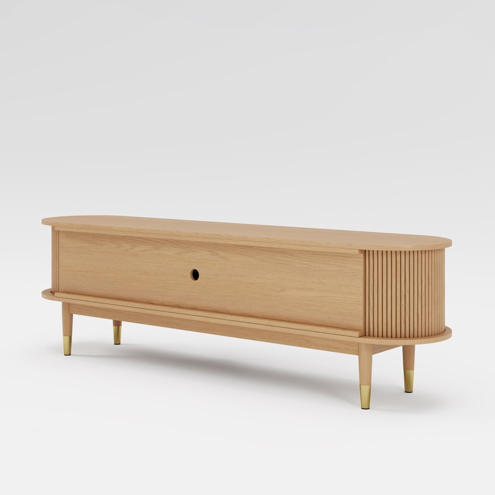 72" Ash Wood Fluted TV Stand with Storage window image