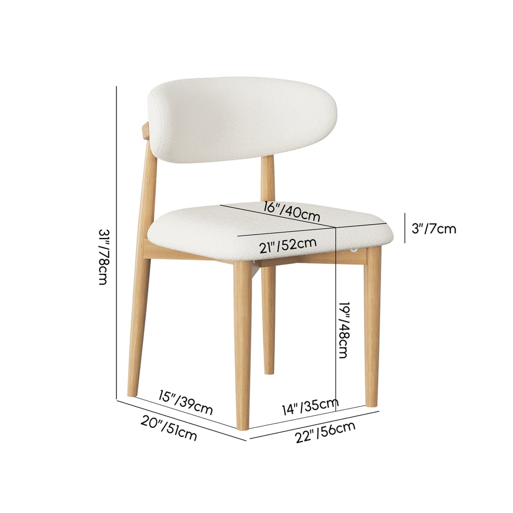 Modern Natural Boucle Dining Chair with Rubber Wood Legs, 1 Piece weights dimensions image