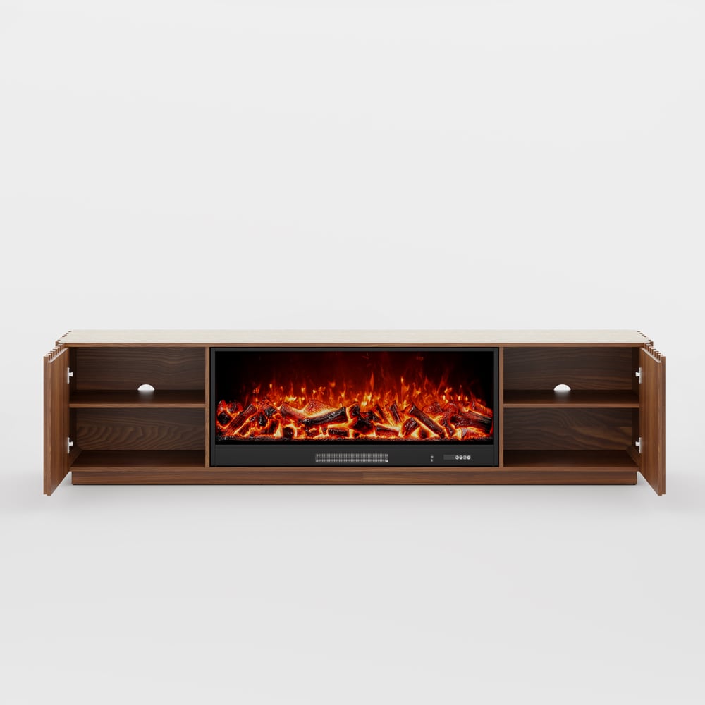 Aura 84" Sintered Stone Top Electric Fireplace TV Stand window image